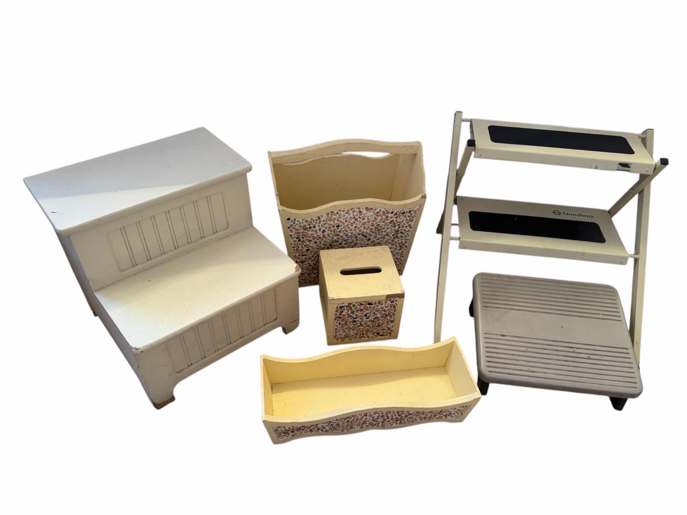 Photo 1 of DECORATIVE STORAGE, STEP STOOLS, STEP LADDER, WOOD AND METAL
H15.5” AND SMALLER