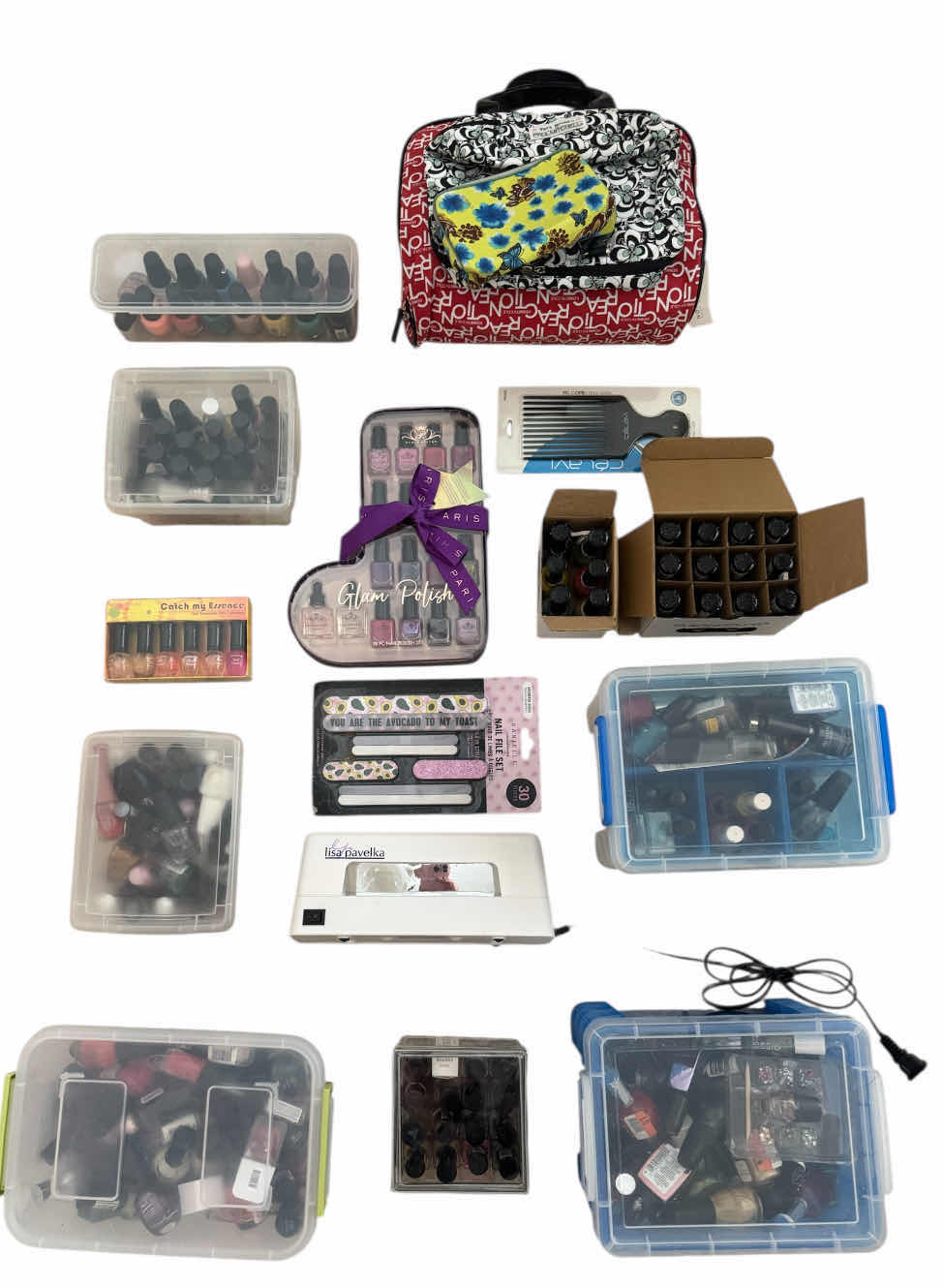 Photo 1 of ASSORTMENT OF NAIL POLISH AND TRAVEL MAKEUP BAGS