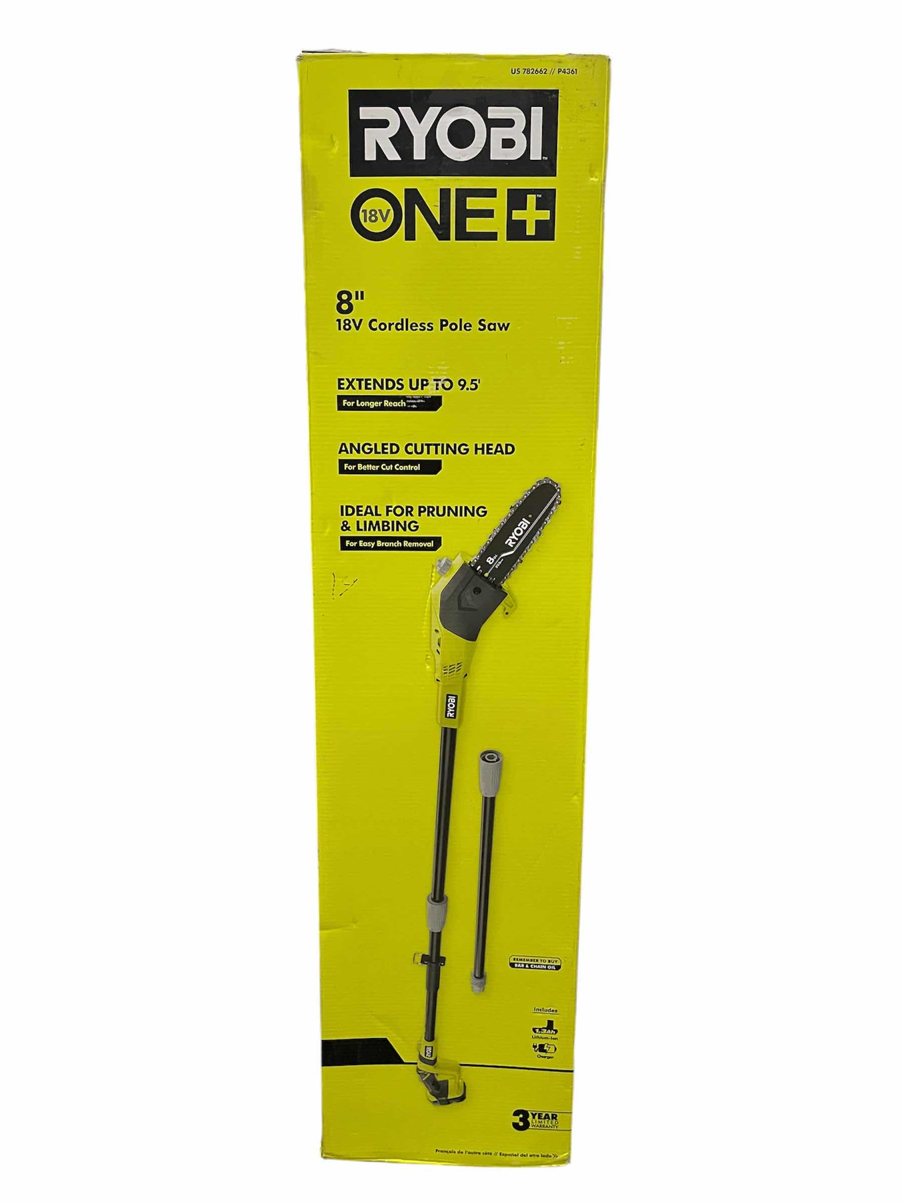 Photo 1 of NEW RYOBI 18V ONE PLUS 8" ELECTRIC CORDLESS POLE SAW (TOOL ONLY)