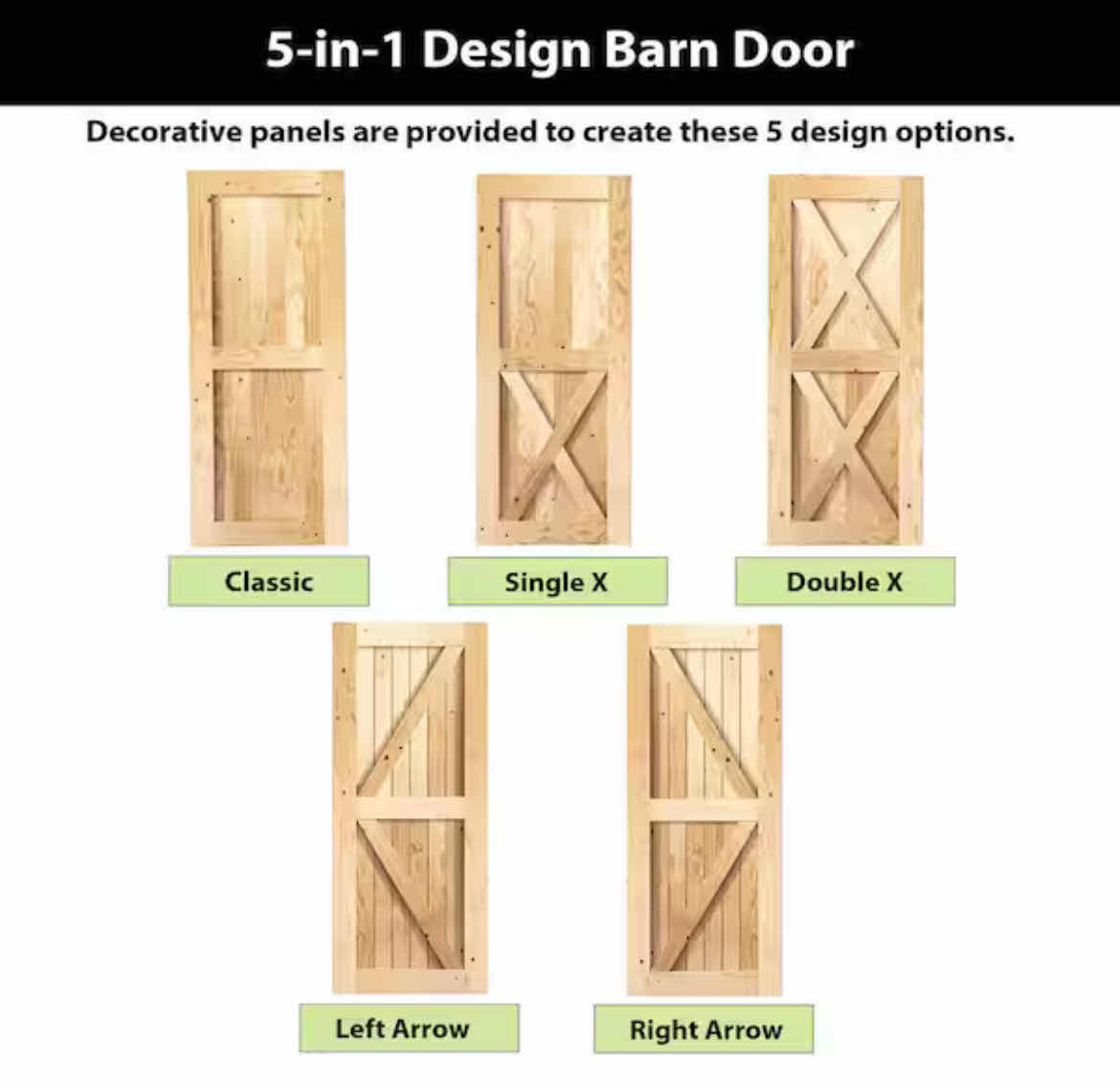 Photo 1 of NEW HOMACER UNFINISHED NATURAL PINE WOOD 5-IN-1 DESIGN WOOD PANEL INTERIOR SLIDING BARN DOOR W FRAME