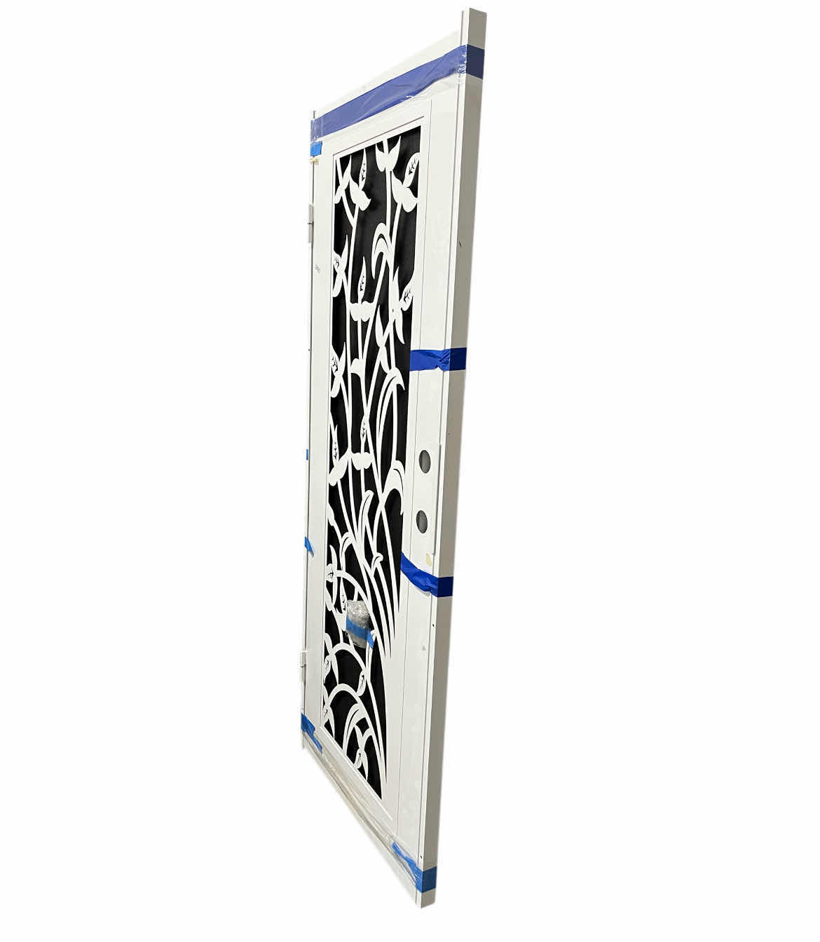 Photo 1 of UNIQUE HOME DESIGNS YALE WHITE FINISH BLACK PERFORATED METAL SCREEN RIGHT HAND OUTSWING PREMIUM STEEL SECURITY DOOR 36” X 80