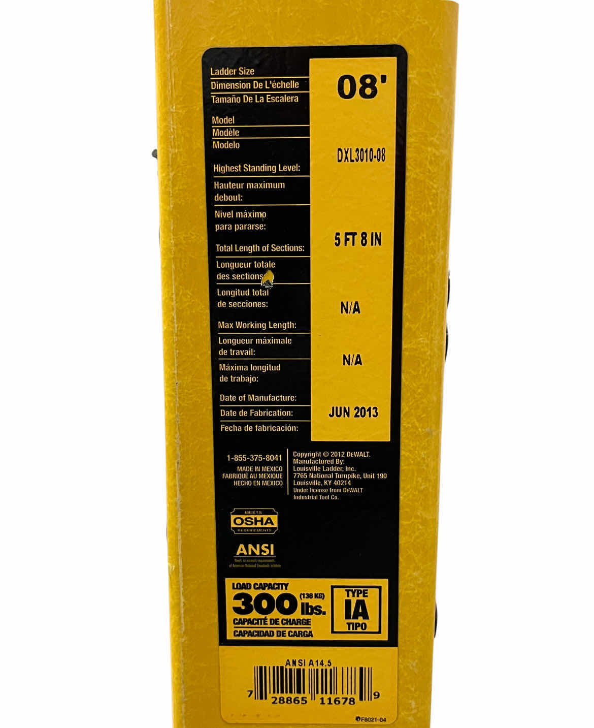Photo 1 of DEWALT 8FT/12FT REACH FIBERGLASS STEP LADDER 300LBS CAP DXL3010-08