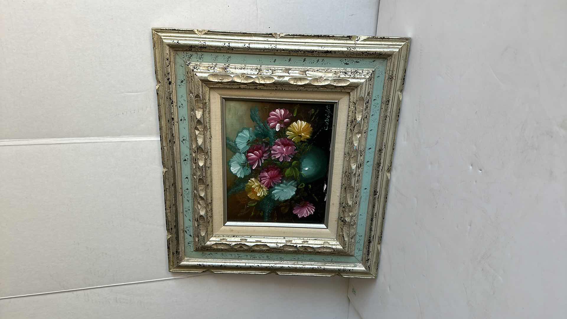 Photo 2 of FRAMED ARTWORK FLORAL SCENE 19”X 17”