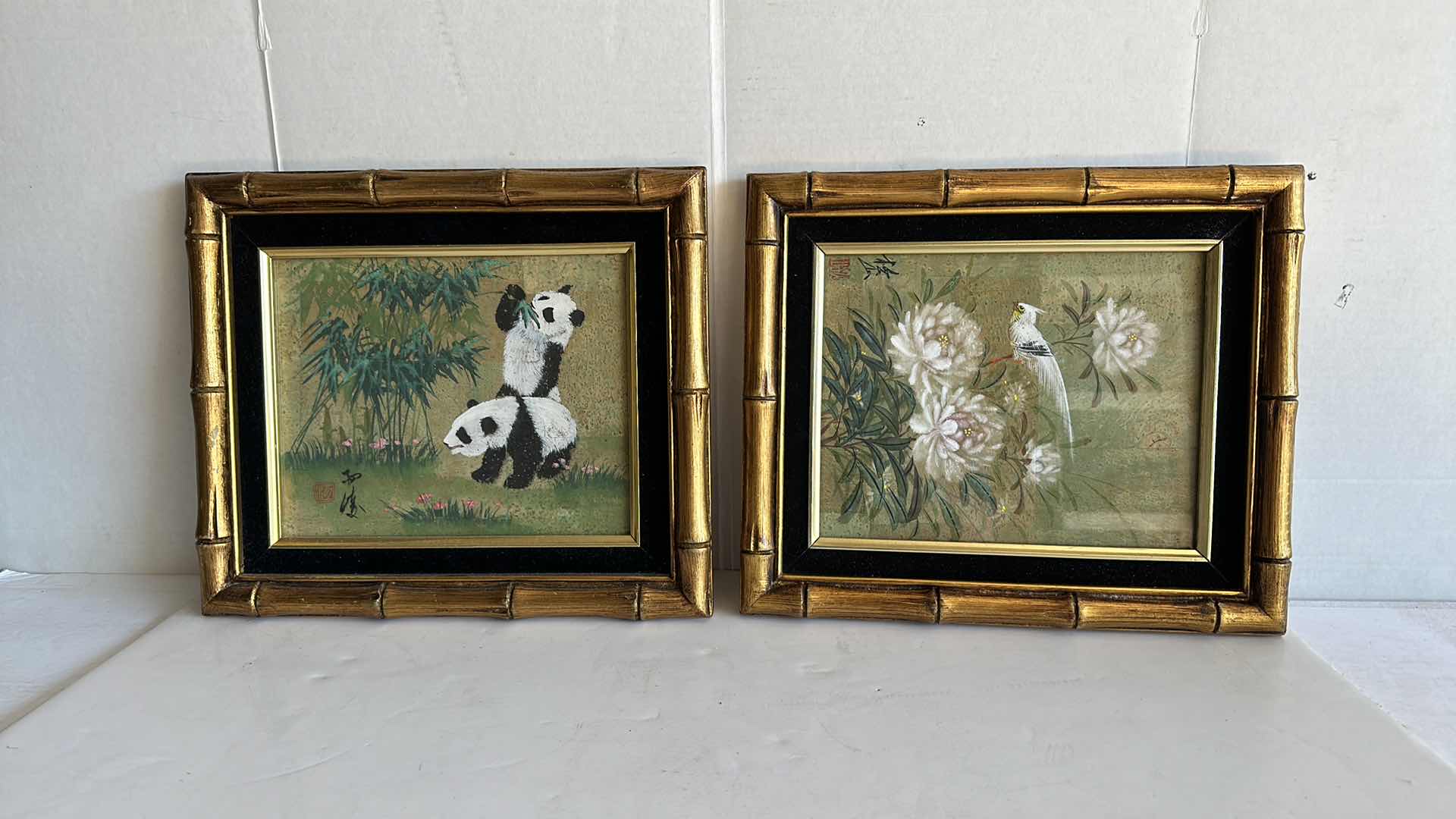 Photo 1 of FRAMED ARTWORK PANDAS AND BIRD 14” X 12” TWO PIECES