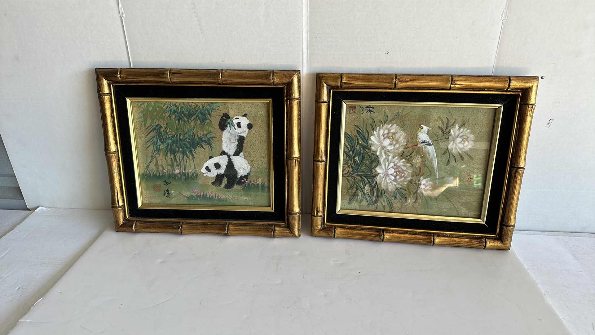 Photo 2 of FRAMED ARTWORK PANDAS AND BIRD 14” X 12” TWO PIECES