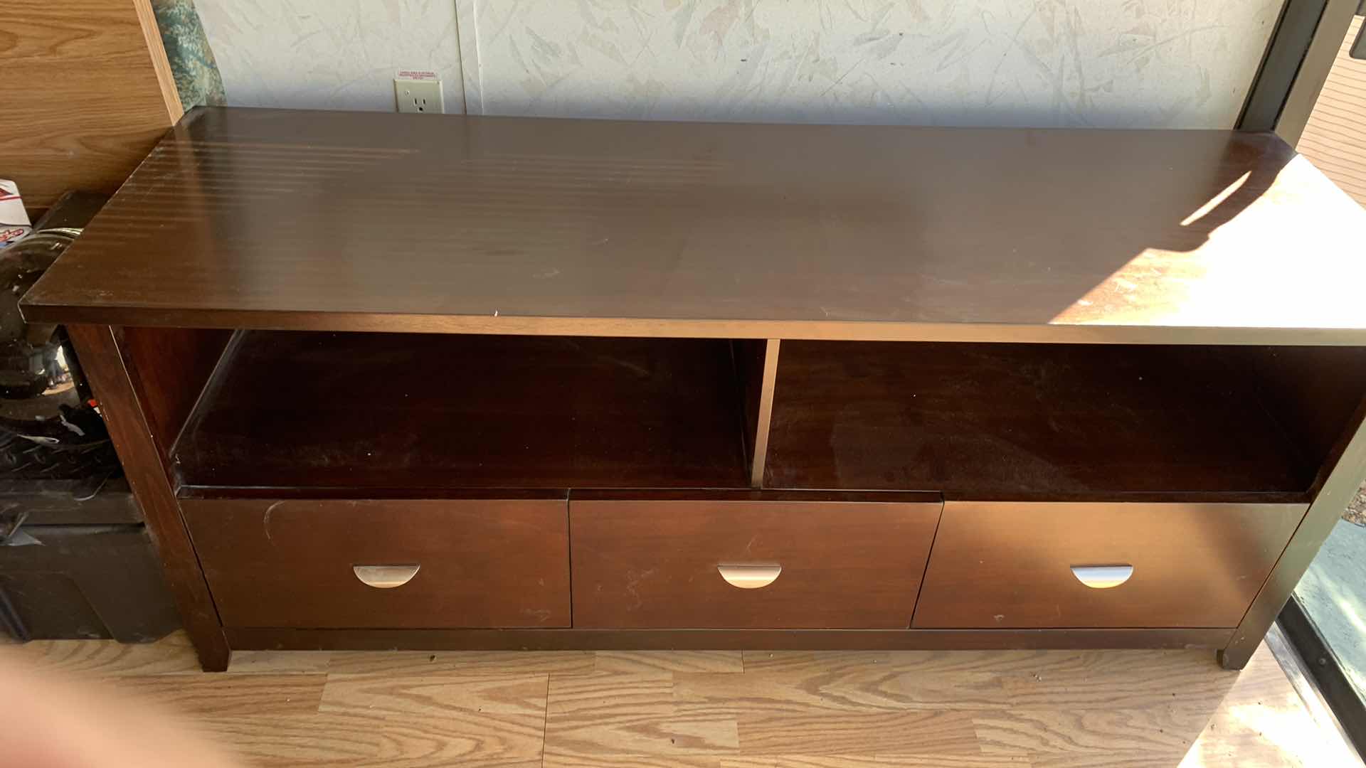 Photo 1 of 3  DRAWER WALNUT LAMINATE TV STAND MEDIA CENTER AN 62” X 20” H 26”