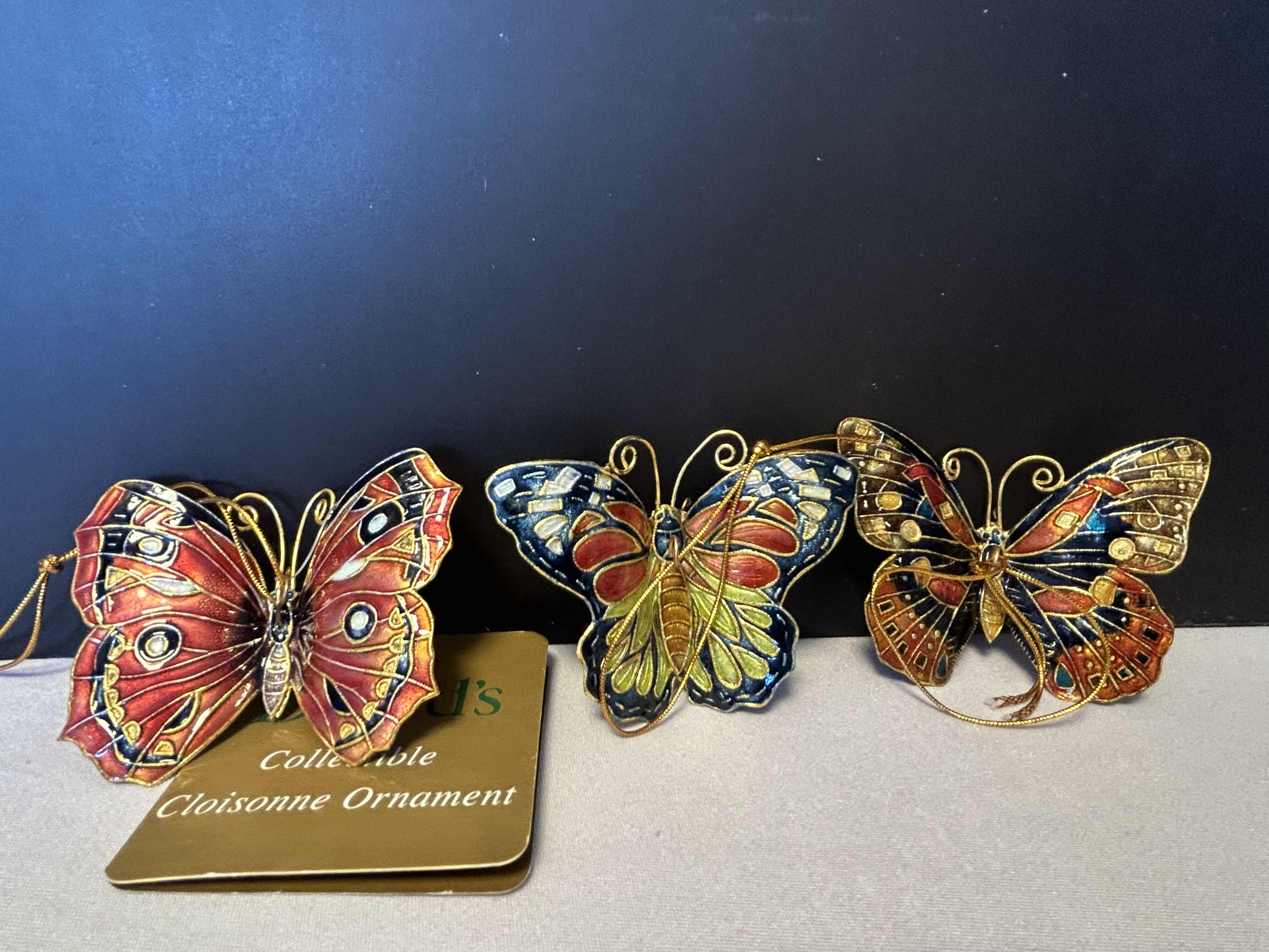 Photo 2 of 3-CLOISONNÉ BUTTERFLY ORNAMENTS