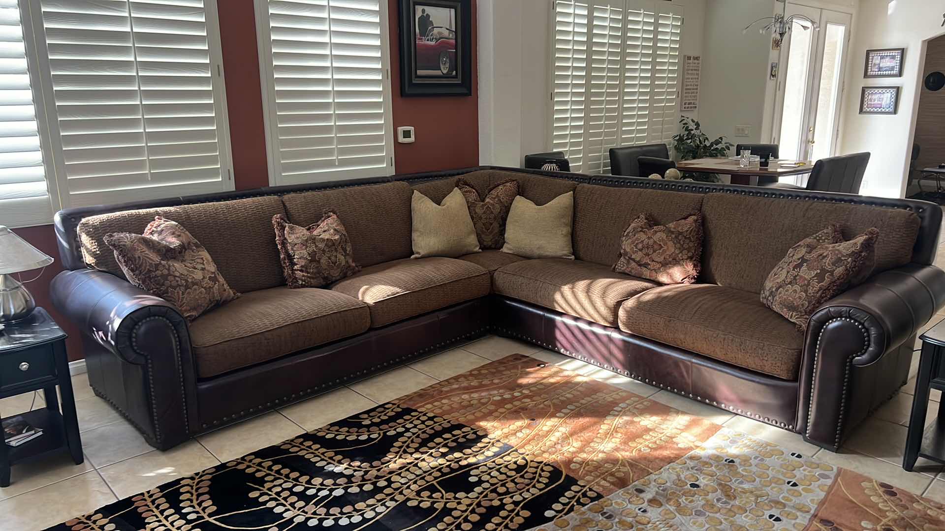 Photo 1 of BROWN LEATHER W UPHOLSTERED CUSHIONS 3 PC SECTIONAL  124" x 124"