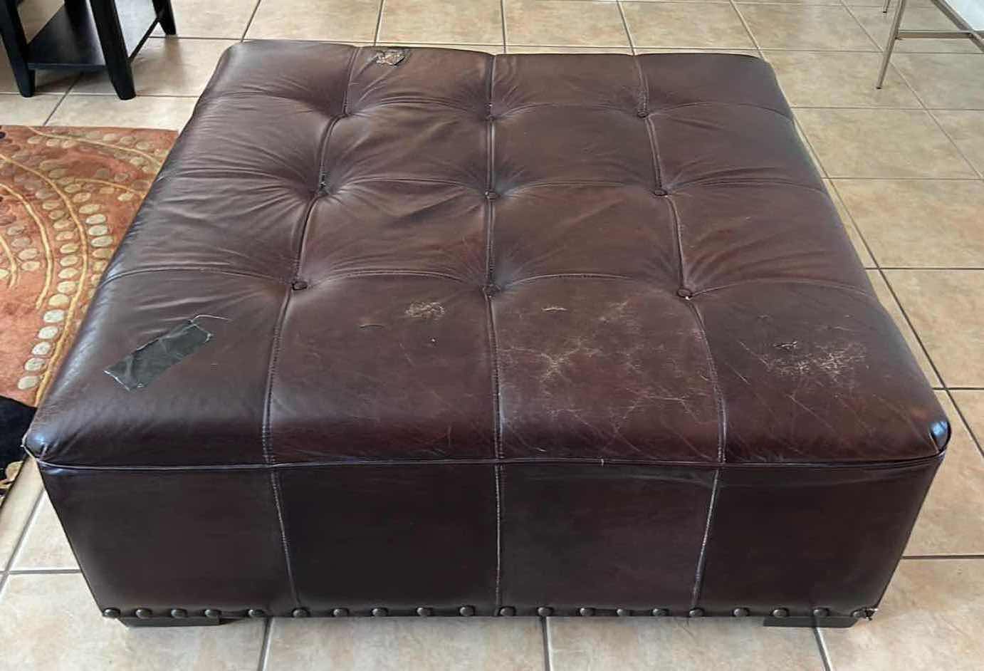 Photo 1 of BROWN LEATHER TUFTED OTTOMAN (NEEDS REUPHOLSTERED) 42" x 42" H18"