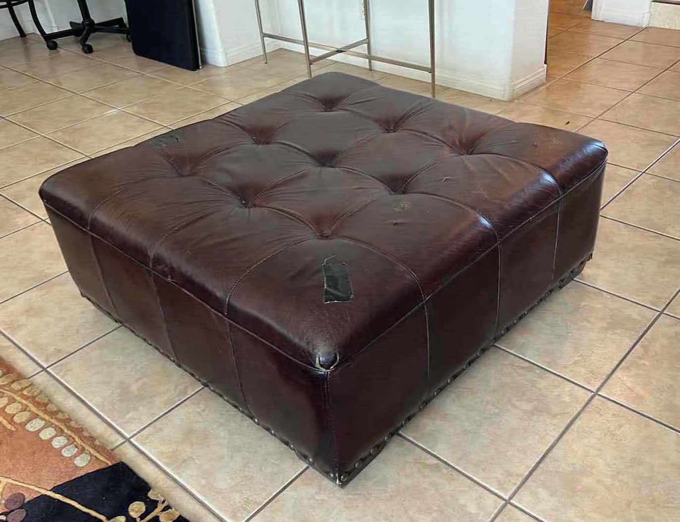 Photo 2 of BROWN LEATHER TUFTED OTTOMAN (NEEDS REUPHOLSTERED) 42" x 42" H18"