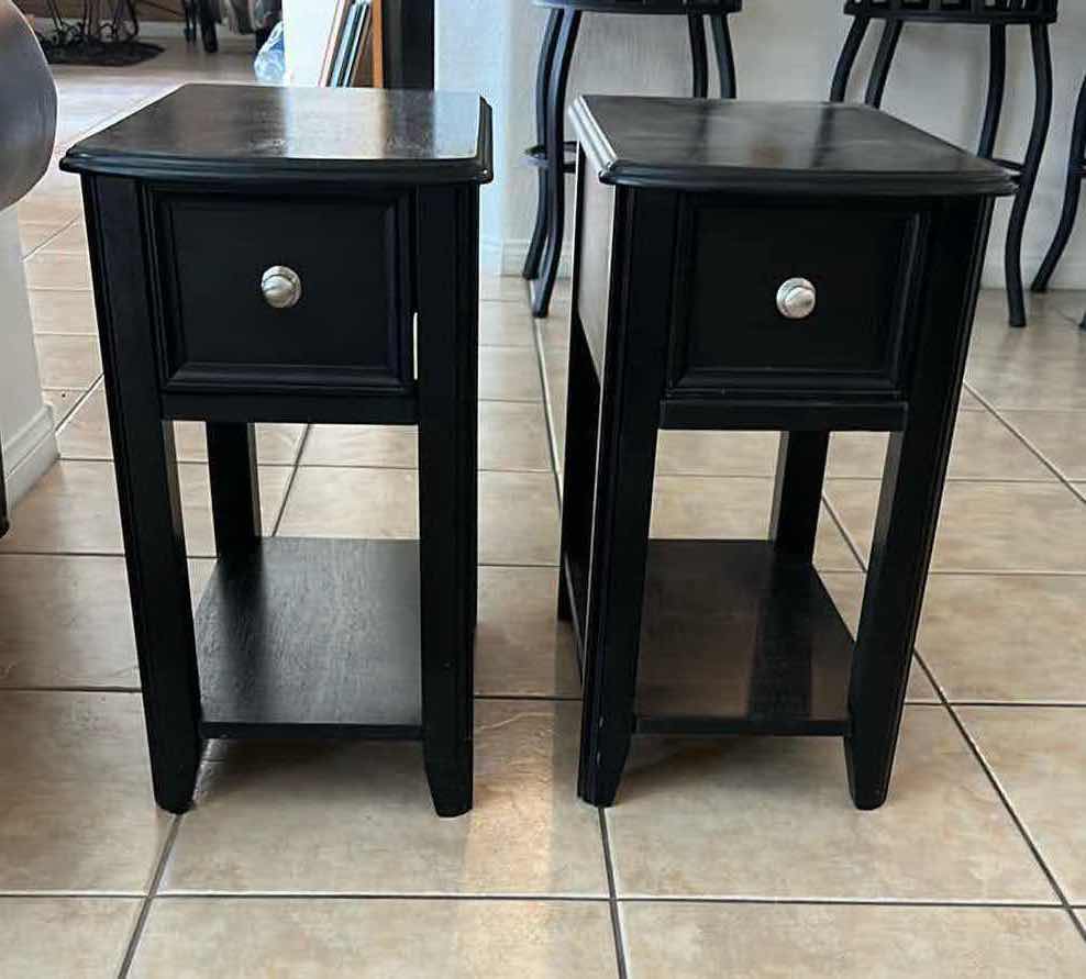 Photo 1 of 2-BLACK WOOD SIDE TABLES 13" x 21" H23"