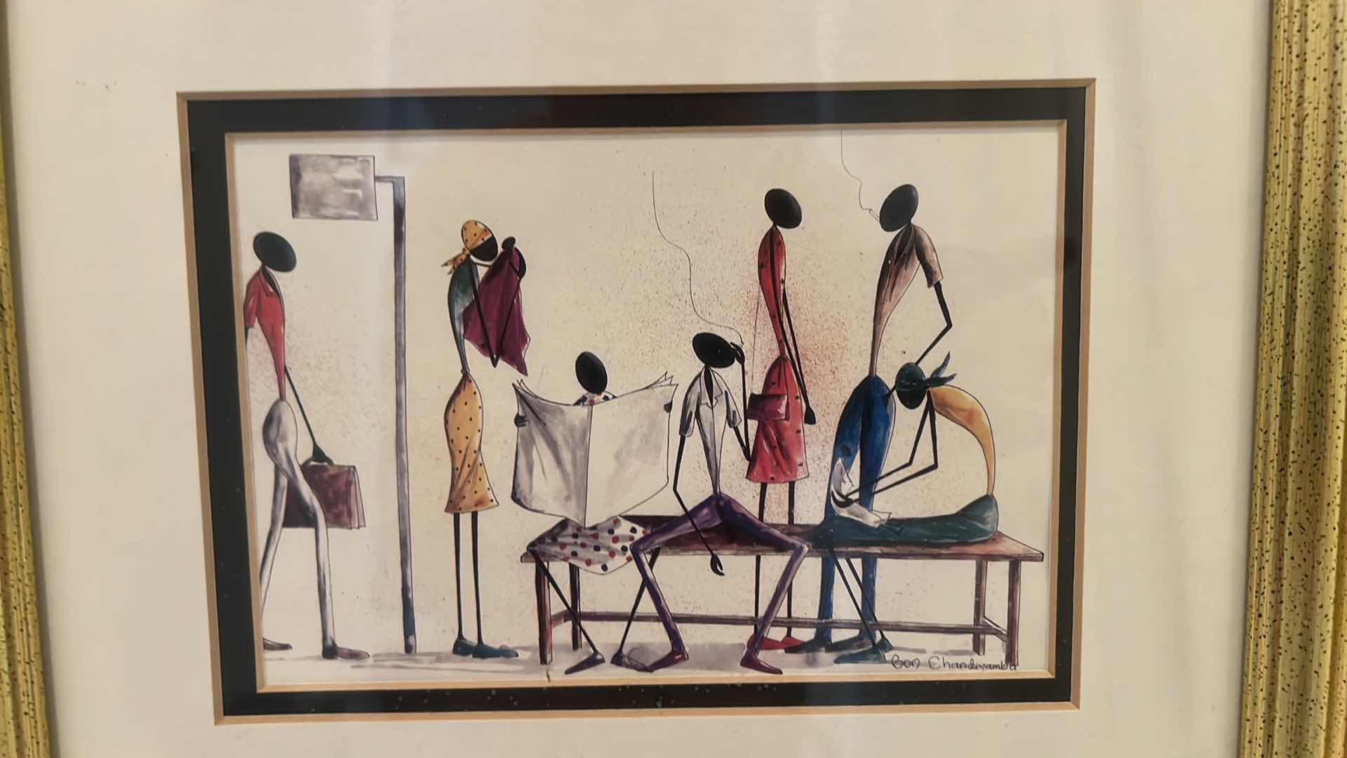 Photo 6 of 2-GOLD FRAMED "AFRICAN STICK FIGURES" SIGNED ARTWORKS 12" x 10"