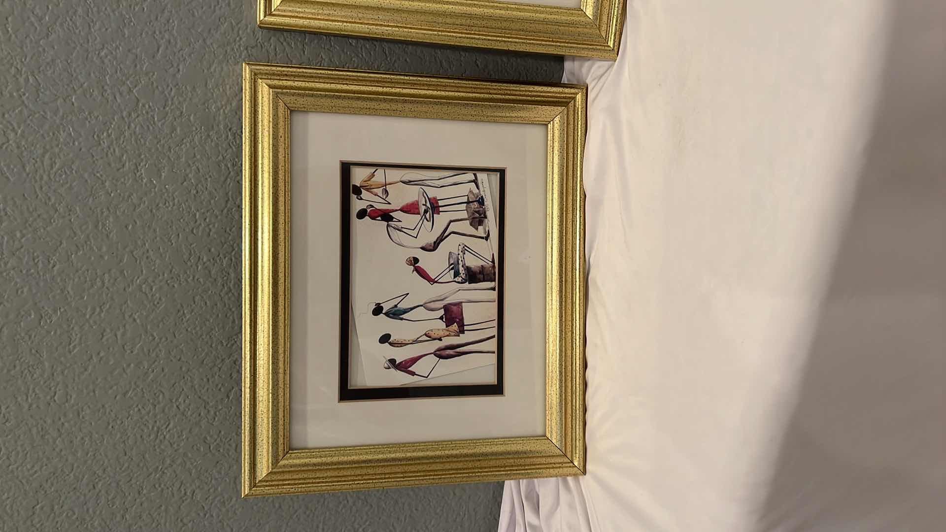 Photo 3 of 2-GOLD FRAMED "AFRICAN STICK FIGURES" SIGNED ARTWORKS 12" x 10"