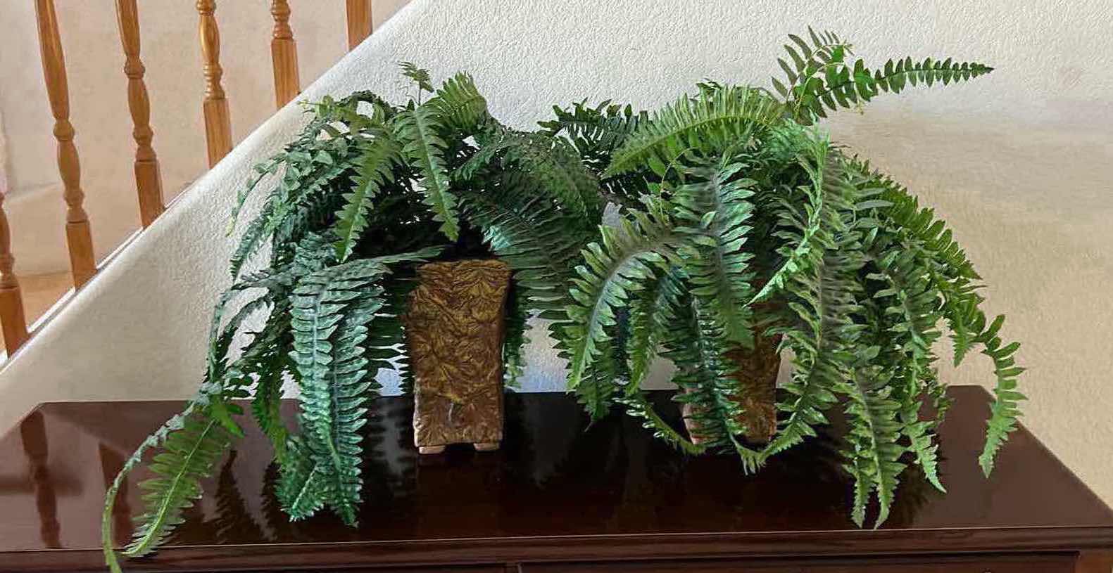 Photo 1 of 2-FAUX FREN PLANTS IN METAL VASES H20"