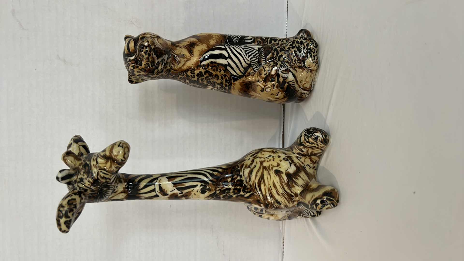 Photo 1 of 2-CERAMIC ANIMAL FIGURINES-GIRAFFE & LEOPARD H10"!