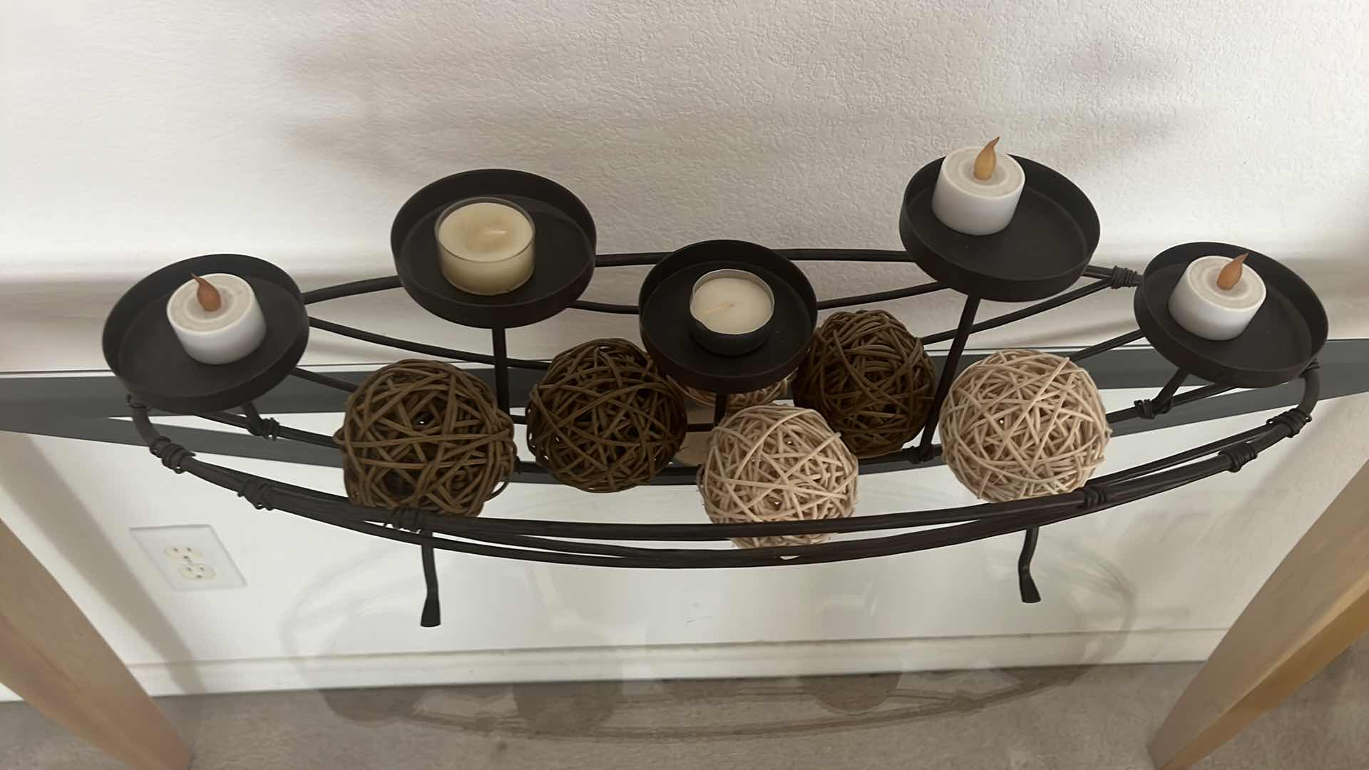 Photo 2 of BROWN HOME DECOR IRON 5 CANDLE STAND HOLDER W 6 TWIG BALLS 23" x 7" H10"