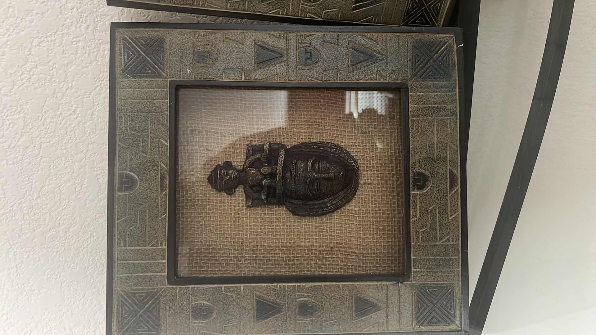 Photo 3 of 2-AFRICAN FACES IN WOOD W GLASS SHADOW BOX WALL ART 9" x 10"