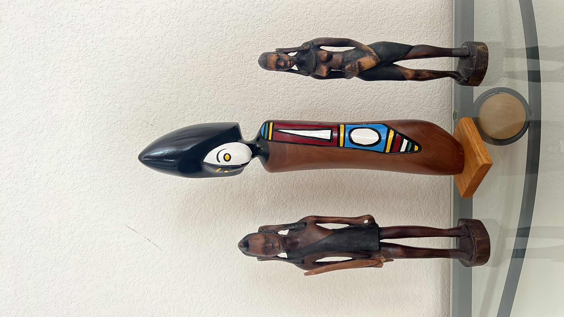 Photo 1 of 3-COLLECTIBLE WOOD AFRICAN FIGURINES (TALLEST H17")