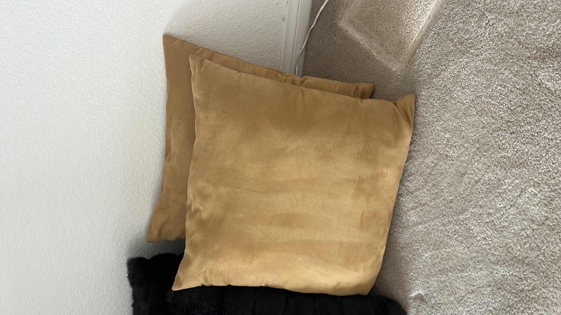 Photo 3 of 4-DECORATIVE PILLOWS (BLACK FUR, TAN SUEDE)