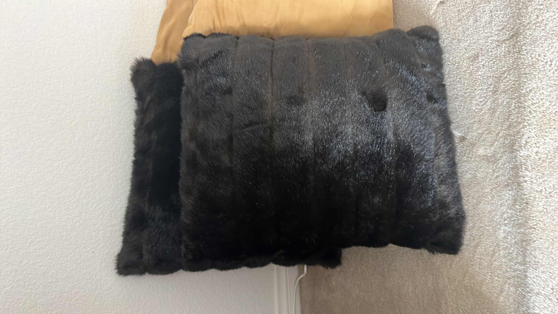 Photo 2 of 4-DECORATIVE PILLOWS (BLACK FUR, TAN SUEDE)