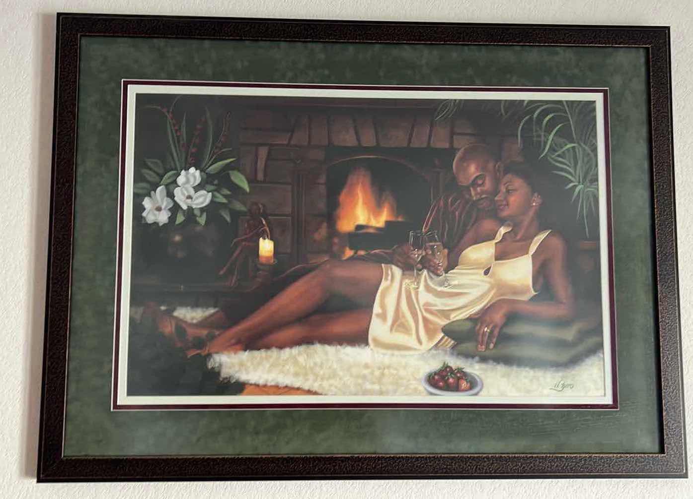 Photo 1 of FRAMED "COUPLE BY FIREPLACE" SIGNED ARTWORK 44" x 34"