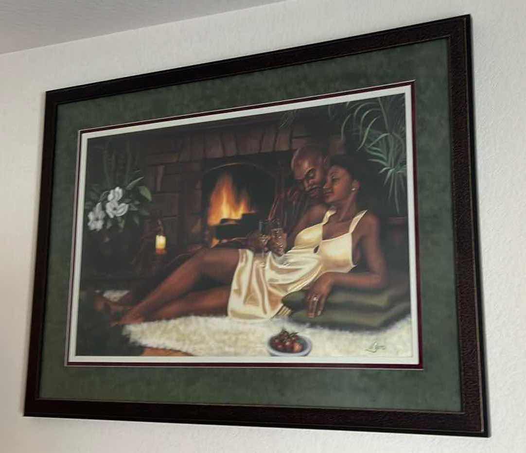 Photo 3 of FRAMED "COUPLE BY FIREPLACE" SIGNED ARTWORK 44" x 34"