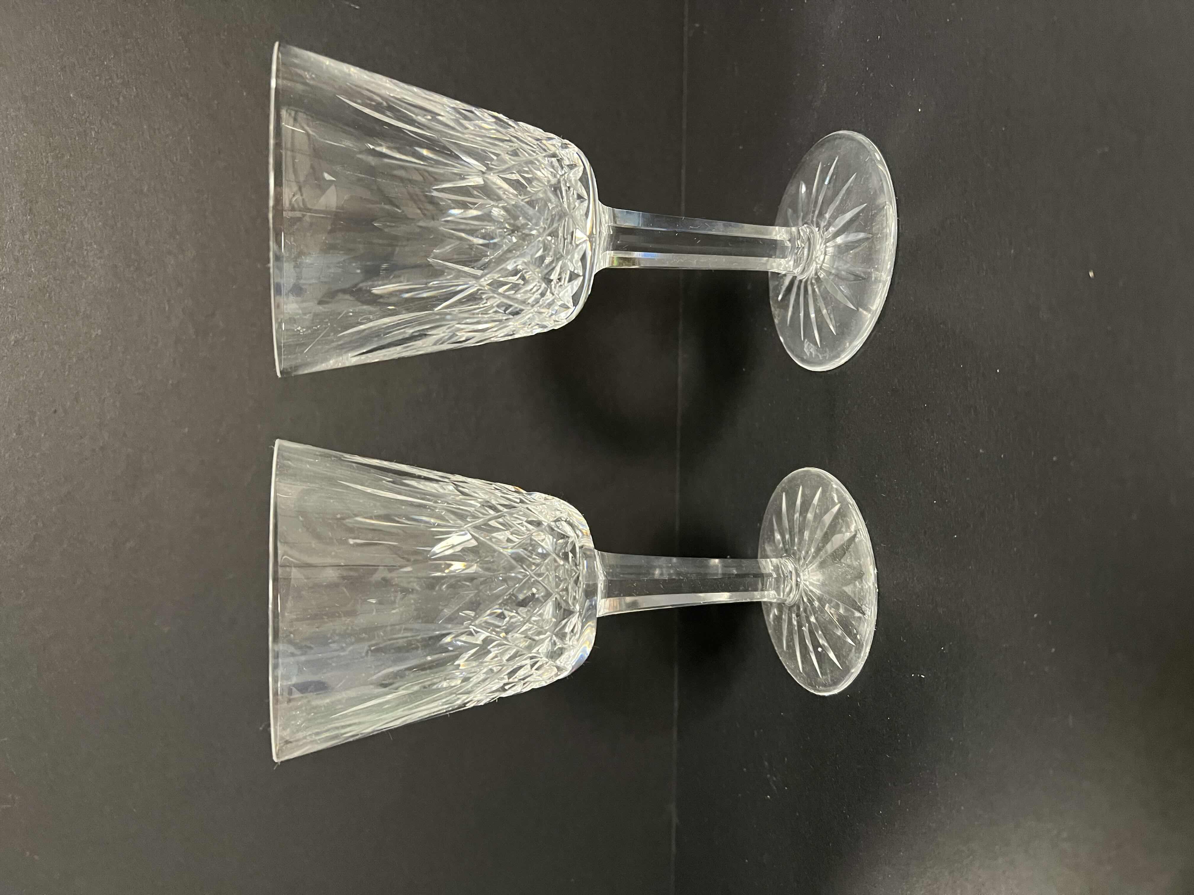 Photo 2 of 2- VINTAGE WATERFORD CRYSTAL LISMORE STEMWARE. SET OF 2 WINE GLASSES 5.8"H