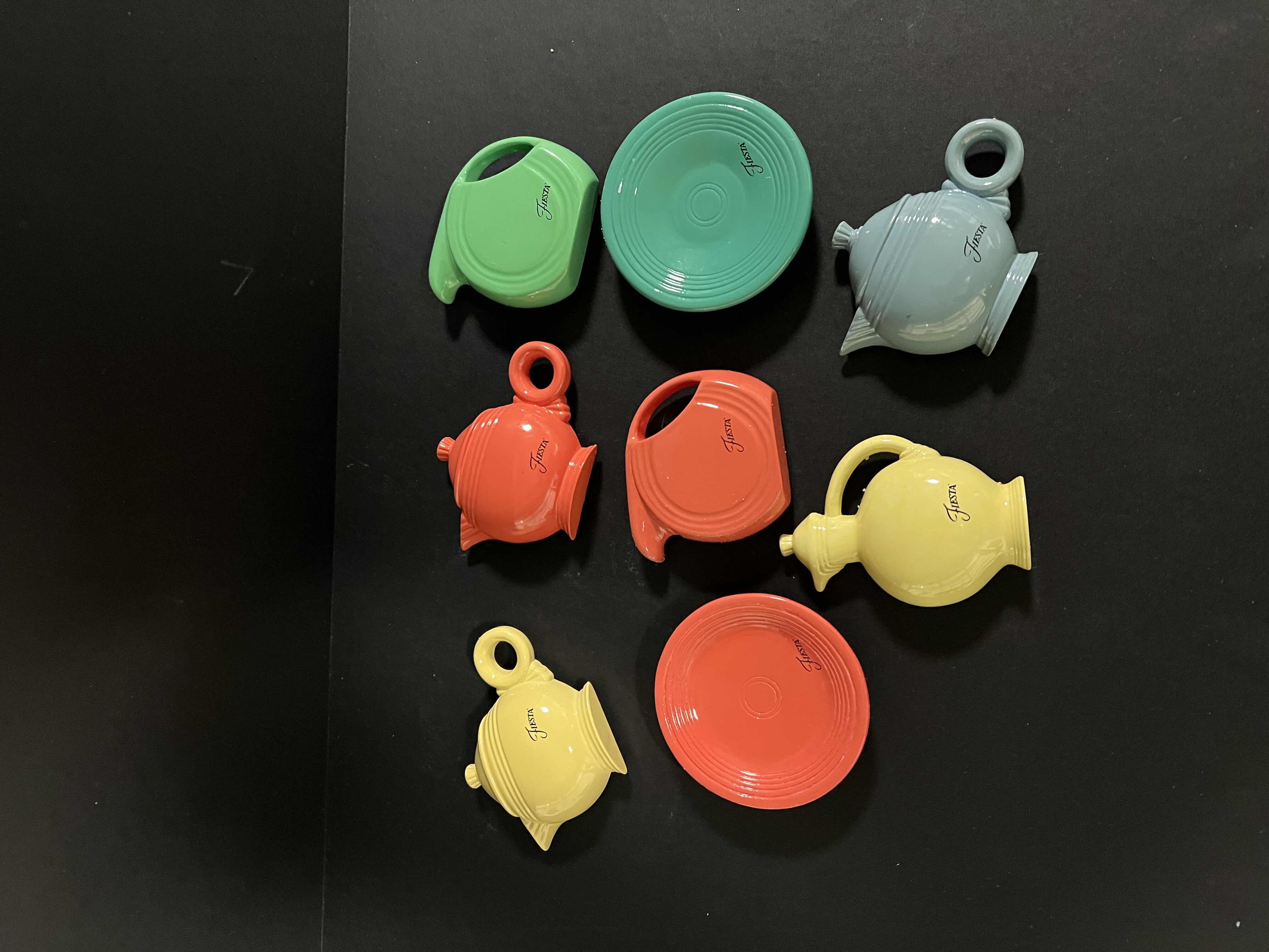 Photo 1 of 8-FIESTA BRAND REFRIGERATOR MAGNETS. ASSORTE D SHAPES, TEAPOT, PLATES, AND PITCHERS