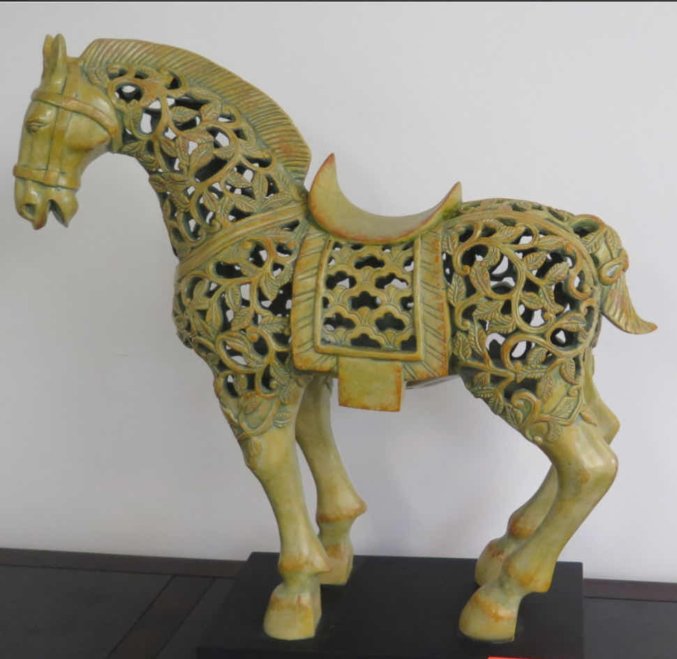 Photo 1 of VINTAGE ARTWORK.  AUSTIN STUDIOS ORNATE FILLIGREE GLAZED CERAMIC CHUNAR HORSE STATUE. 24"H