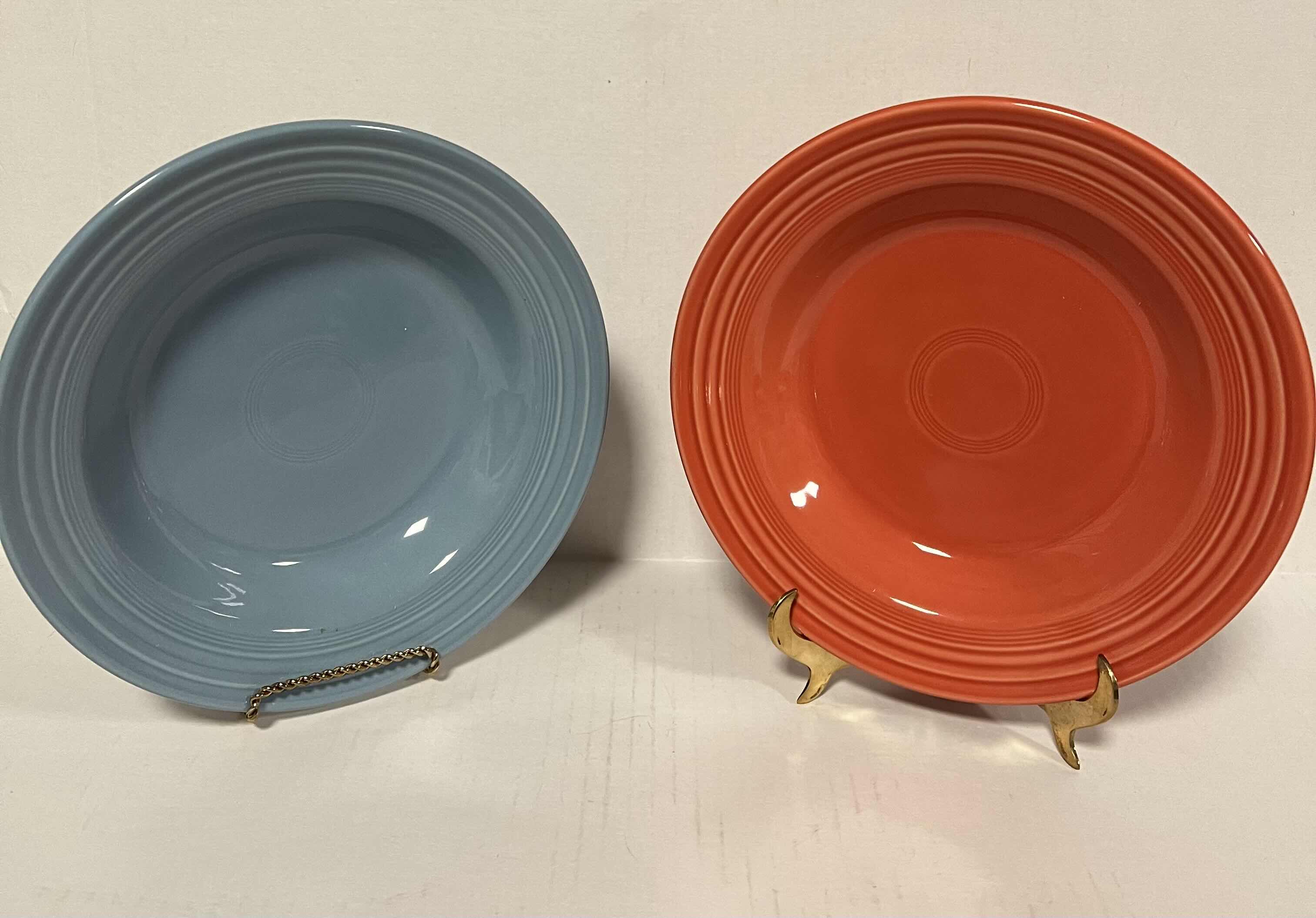 Photo 1 of 2-HLC FIESTAWARE 9.5” SHALLOW SOUP BOWL, IN PERSIMMON AND PERIWINKLE.