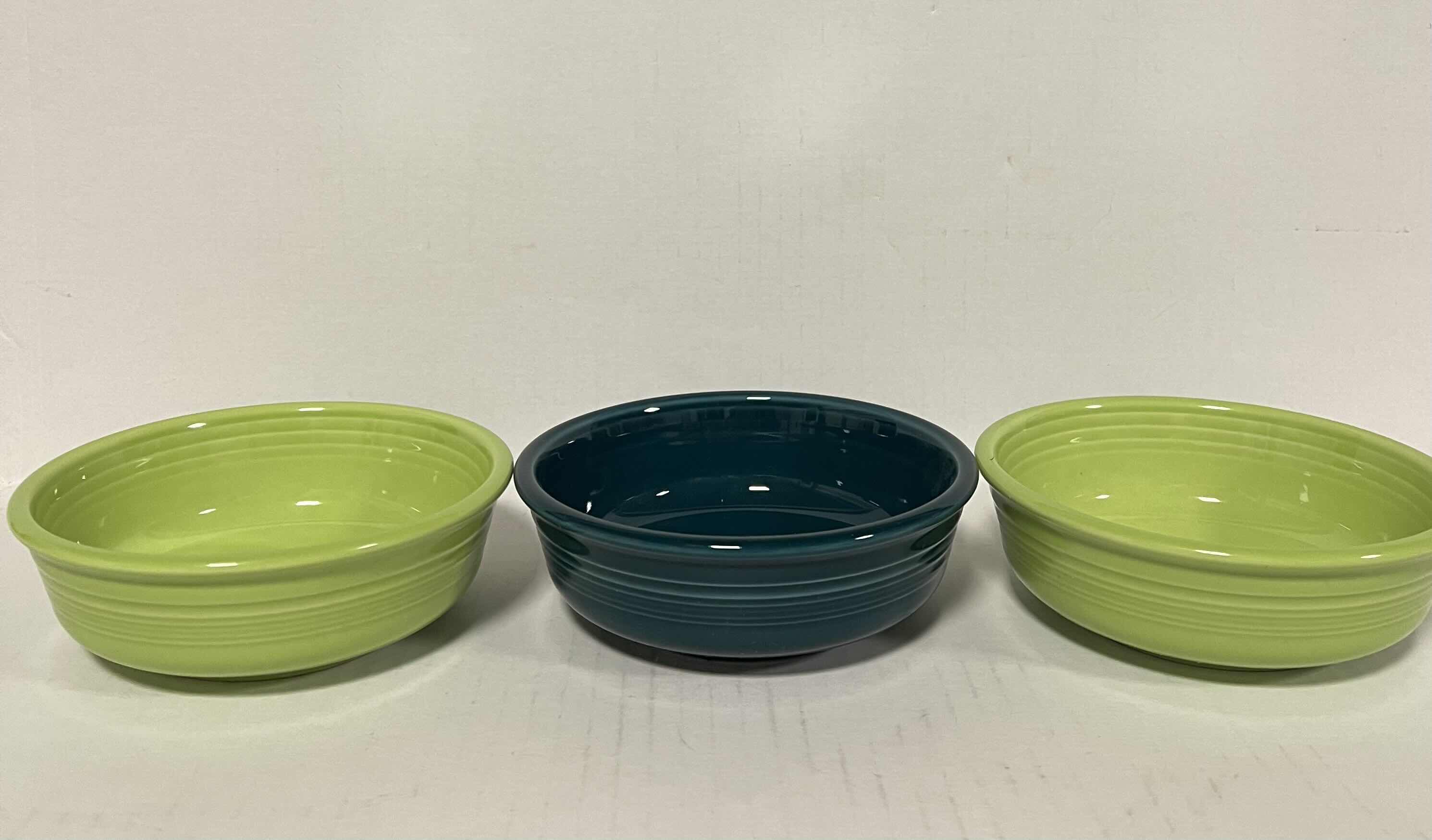 Photo 2 of 3-HLC FIESTAWARE SMALL SOUP BOWLS LIME GREEN AND JADE BLUE GREEN.