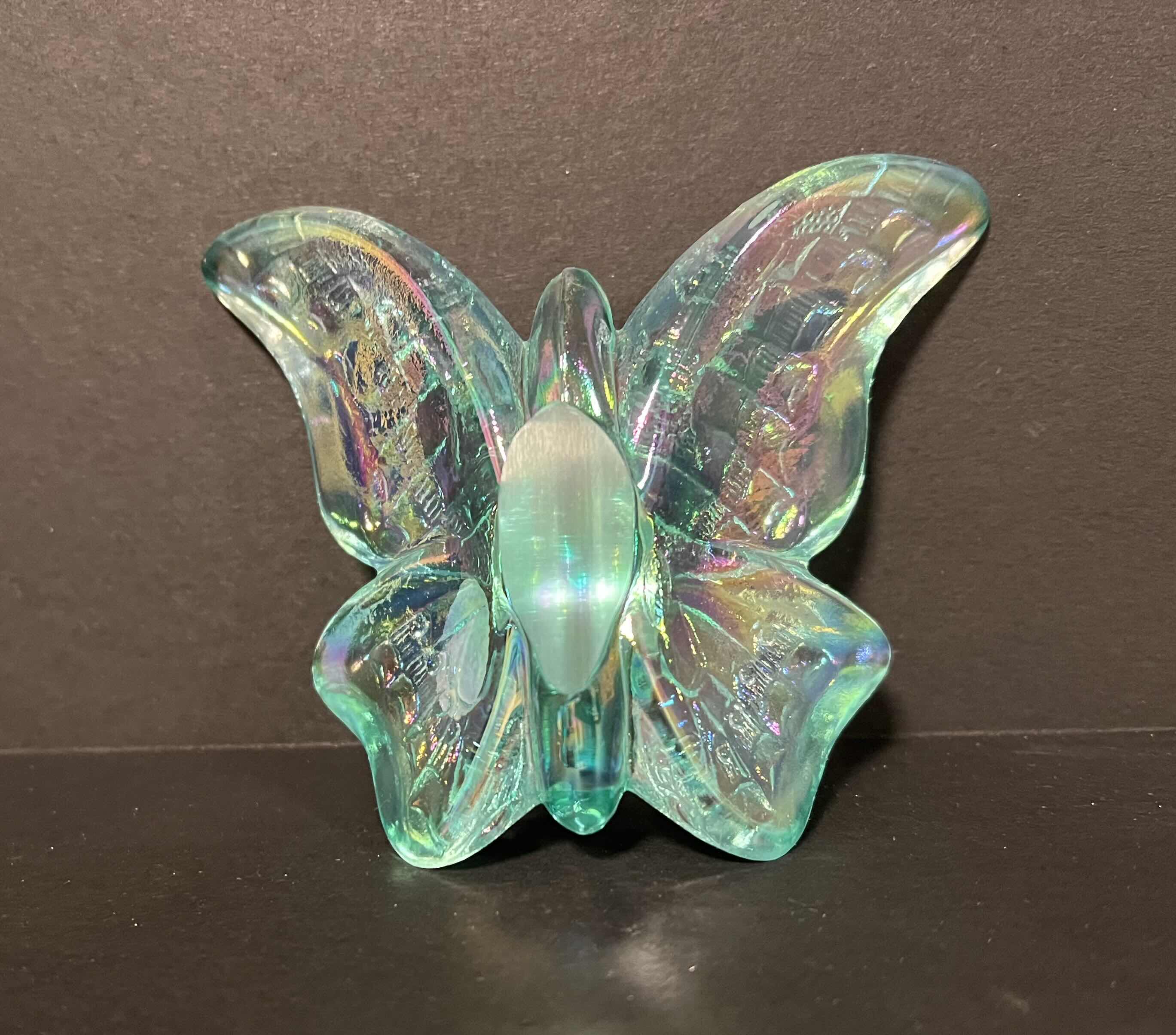 Photo 2 of FENTON BUTTERFLY 4” IRIDESCENT GREEN