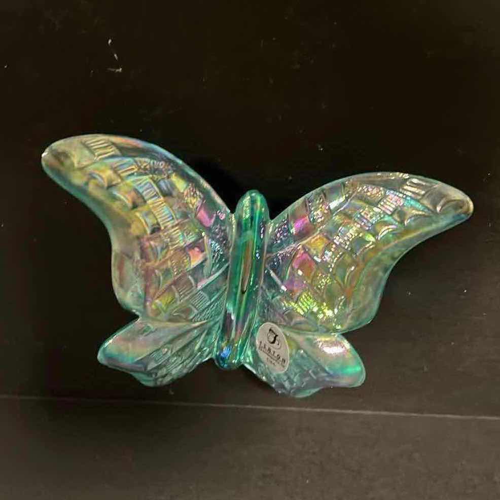 Photo 1 of FENTON BUTTERFLY 4” IRIDESCENT GREEN