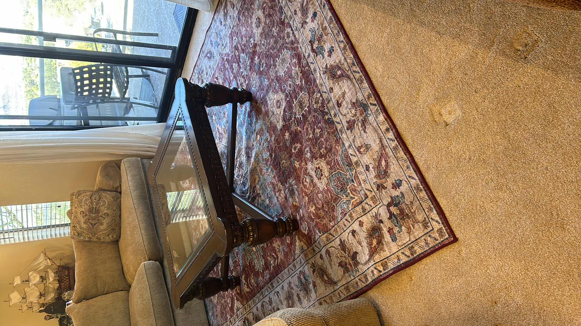 Photo 1 of AREA RUG BURGUNDY W TAN PRINT 9' X 11'