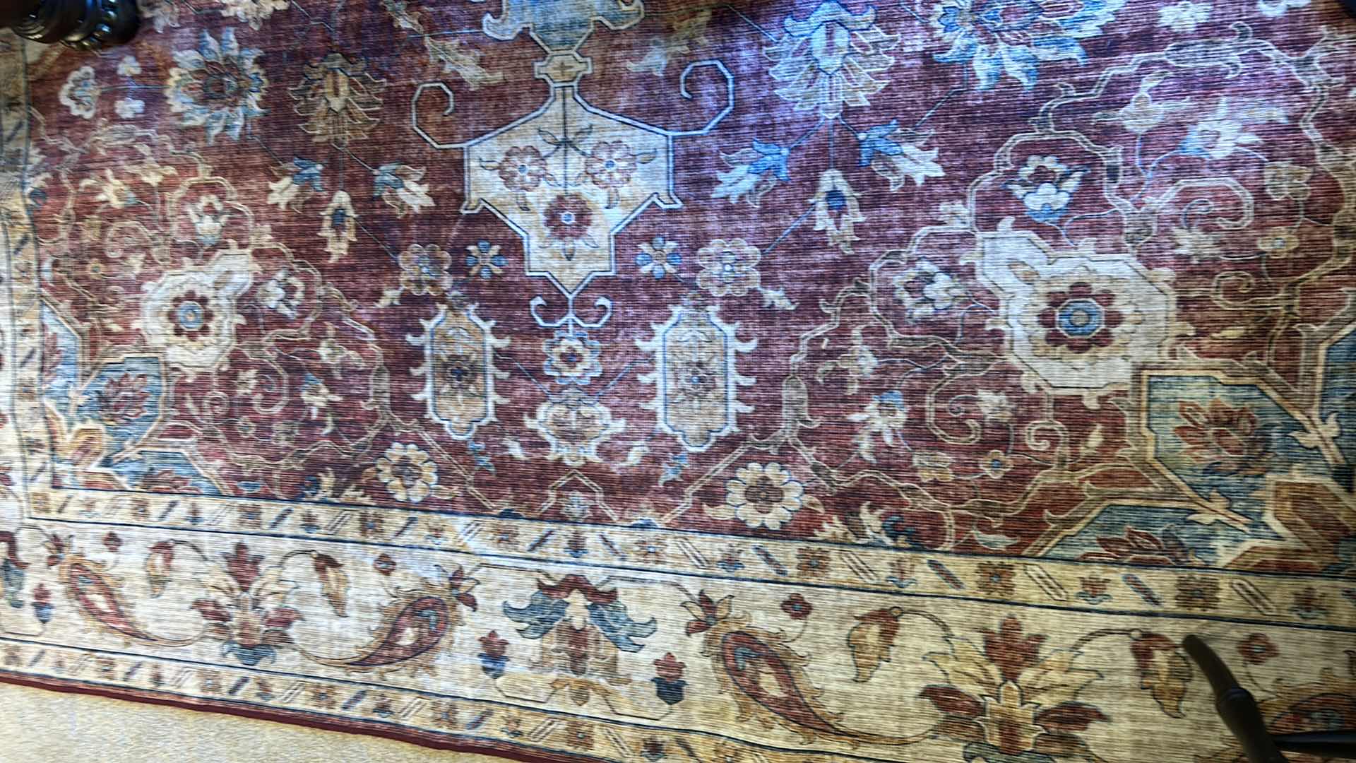 Photo 2 of AREA RUG BURGUNDY W TAN PRINT 9' X 11'