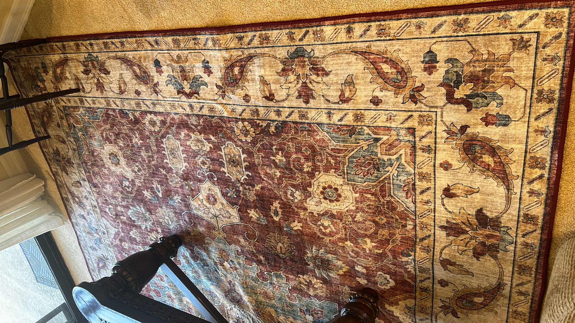 Photo 3 of AREA RUG BURGUNDY W TAN PRINT 9' X 11'