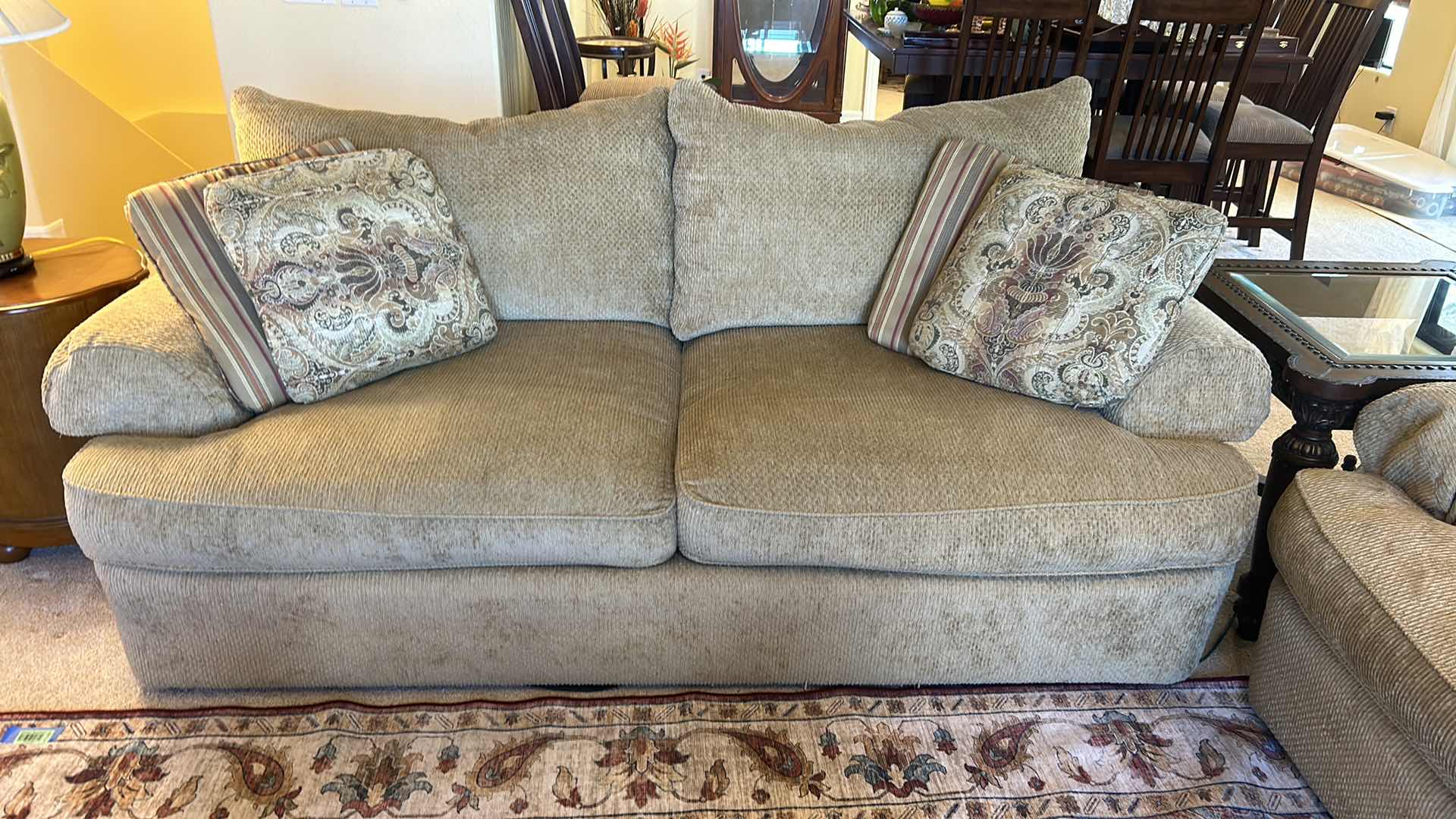 Photo 1 of 8' THOMASVILLE BEIGE CORDUROY SOFA W 4 ACCENT PILLOWS