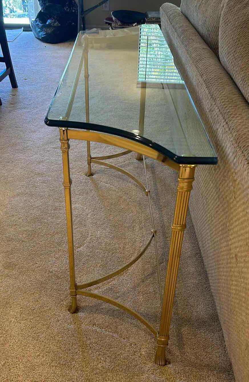 Photo 3 of GLASS CHROME CONSOLE TABLE GLASS CHIPPED 55 X 16 H 28”