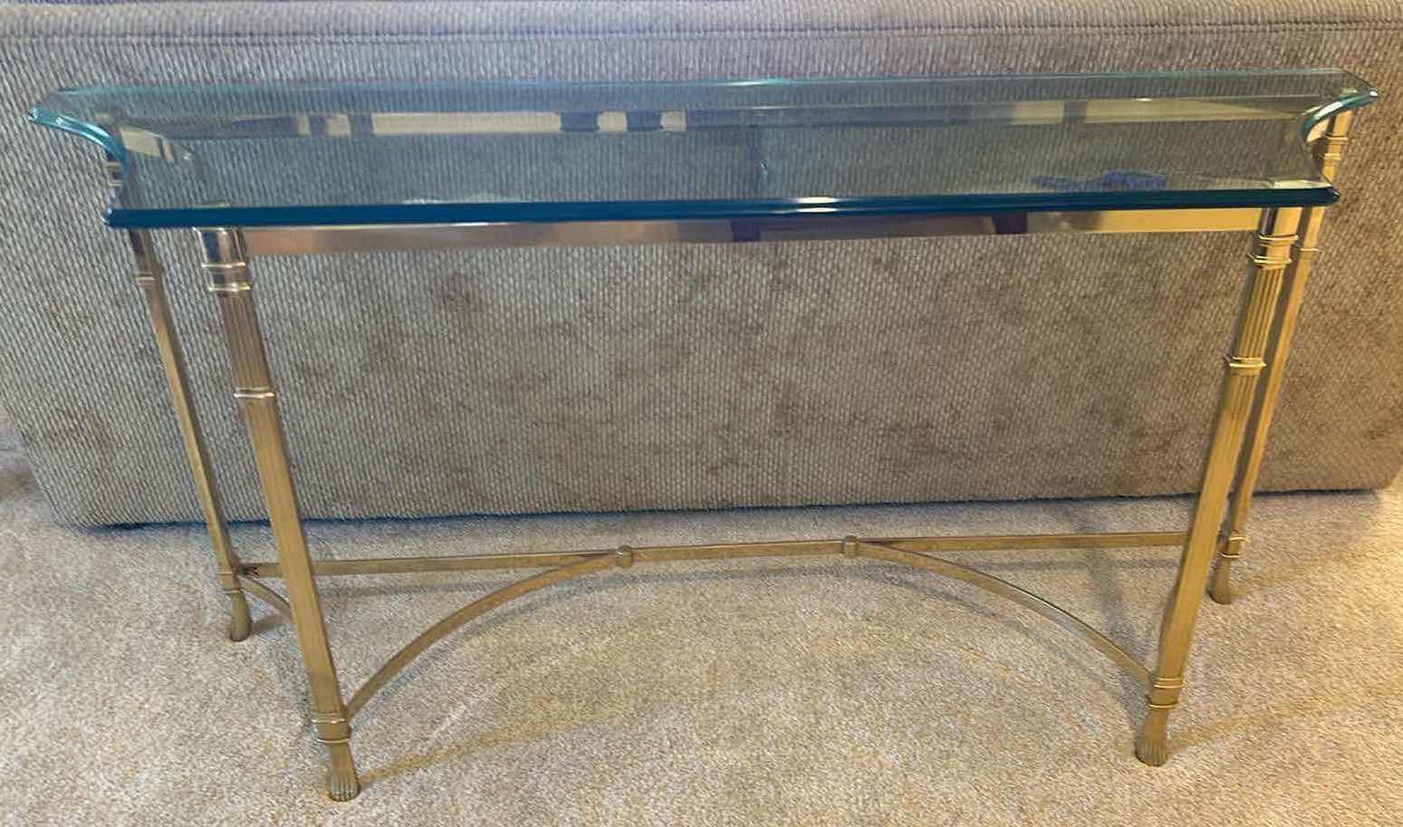 Photo 1 of GLASS CHROME CONSOLE TABLE GLASS CHIPPED 55 X 16 H 28”