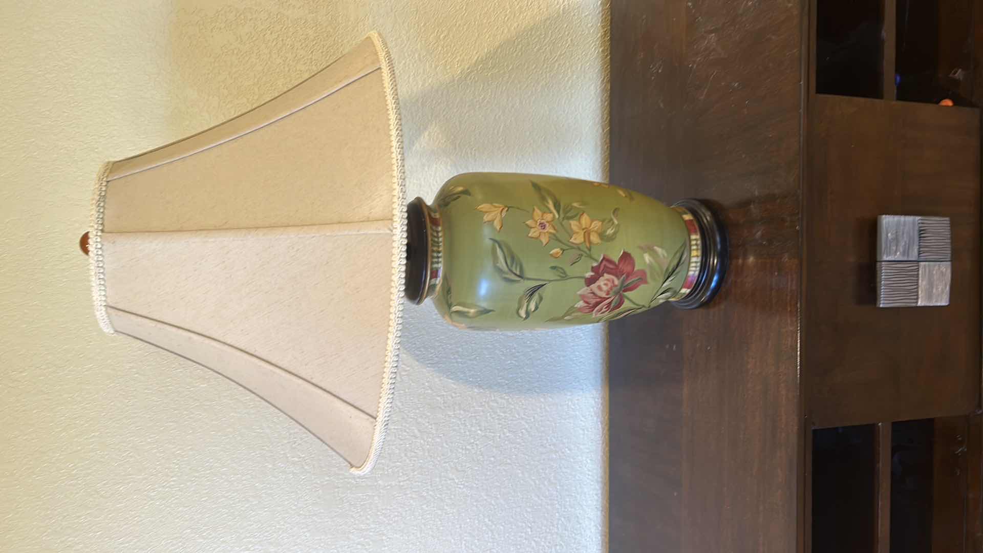 Photo 1 of GREEN FLORAL CERAMIC HAND PAINTED TABLE LAMP H 30”