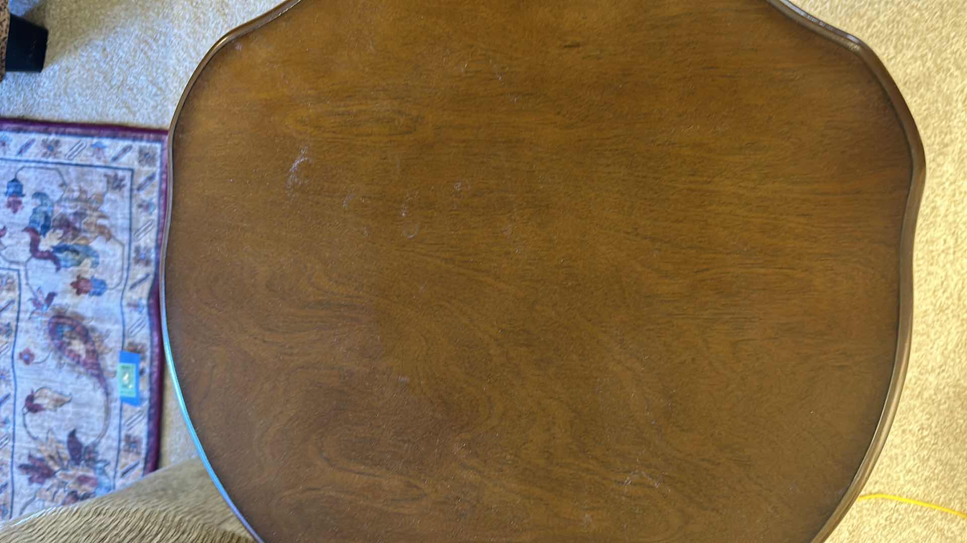 Photo 3 of WALNUT ROUND W FLORAL INLAY SIDE TABLE 18" X 25"