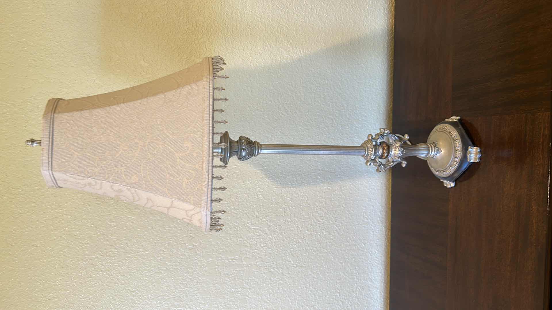 Photo 1 of SILVER TABLE LAMP W BEADED SHADE H 32”