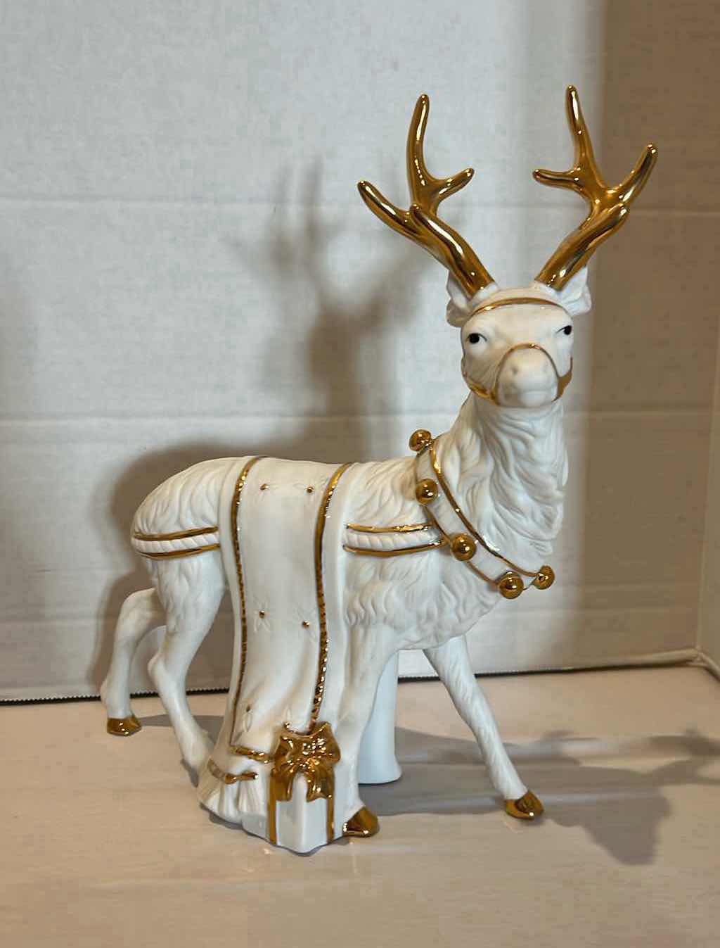 Photo 2 of WHITE W GOLD TRIM CERAMIC SLEIGH & REINDEER H10"