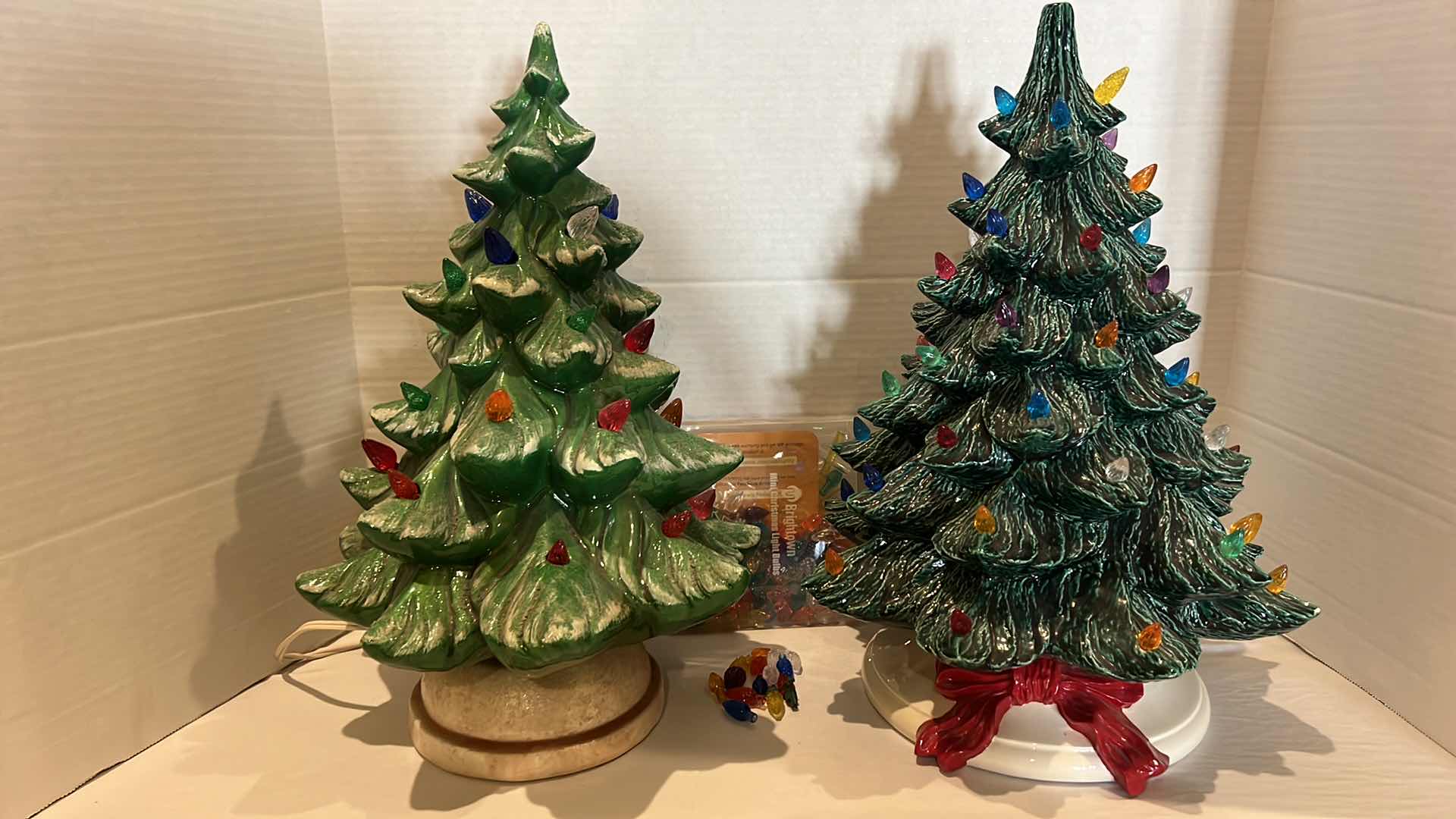 Photo 1 of 2-CERAMIC CHRISTMAS TREES W LIGHTS W11" H16"