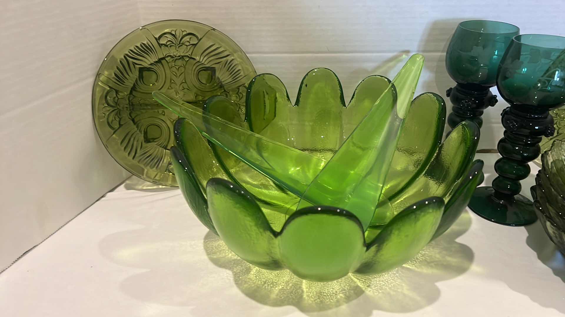 Photo 4 of 10-PCS VINTAGE GREEN GLASS DISHES, CANDLEHOLDERS