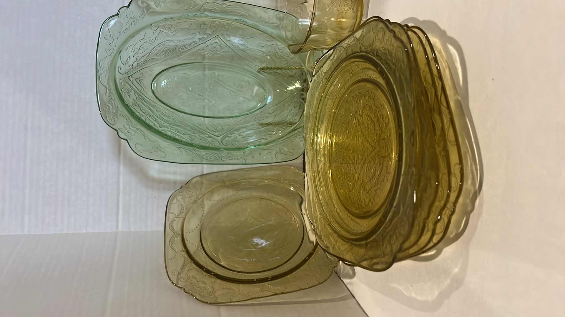 Photo 2 of 13 PCS- VINTAGE YELLOW & GREEN GLASS