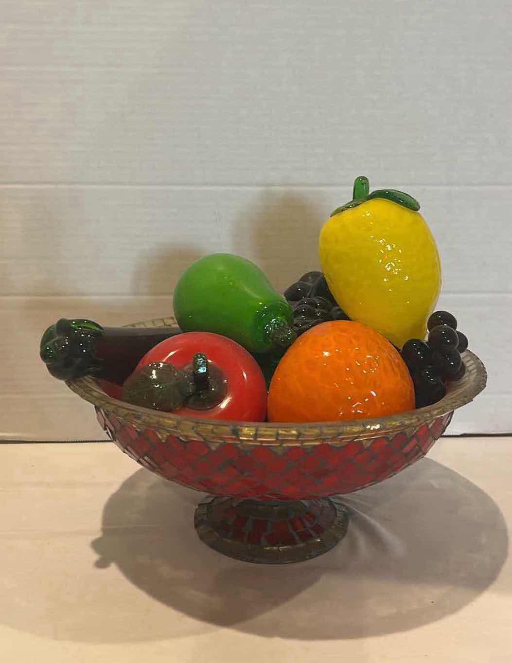 Photo 4 of STAINED GLASS STEMMED BOWL W GLASS FAUX FRUITS & VEGETABLES