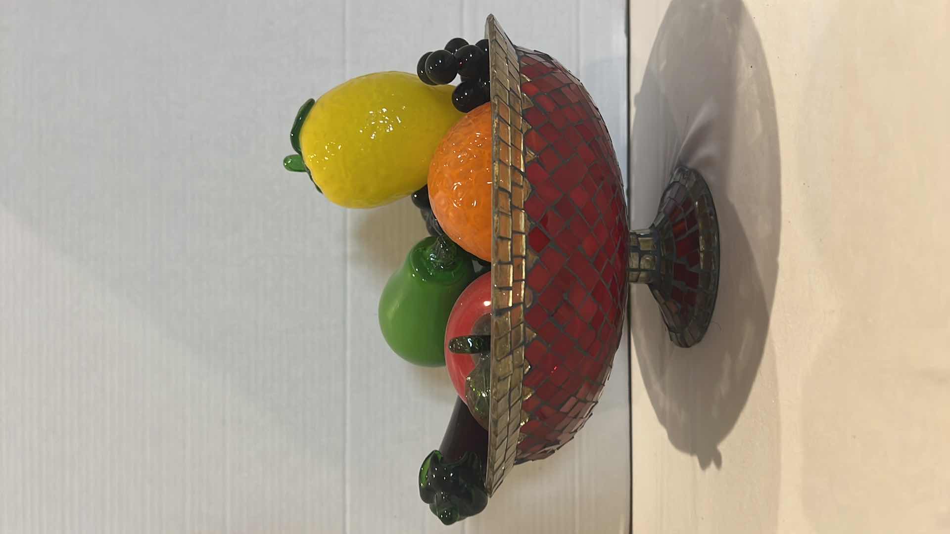 Photo 3 of STAINED GLASS STEMMED BOWL W GLASS FAUX FRUITS & VEGETABLES