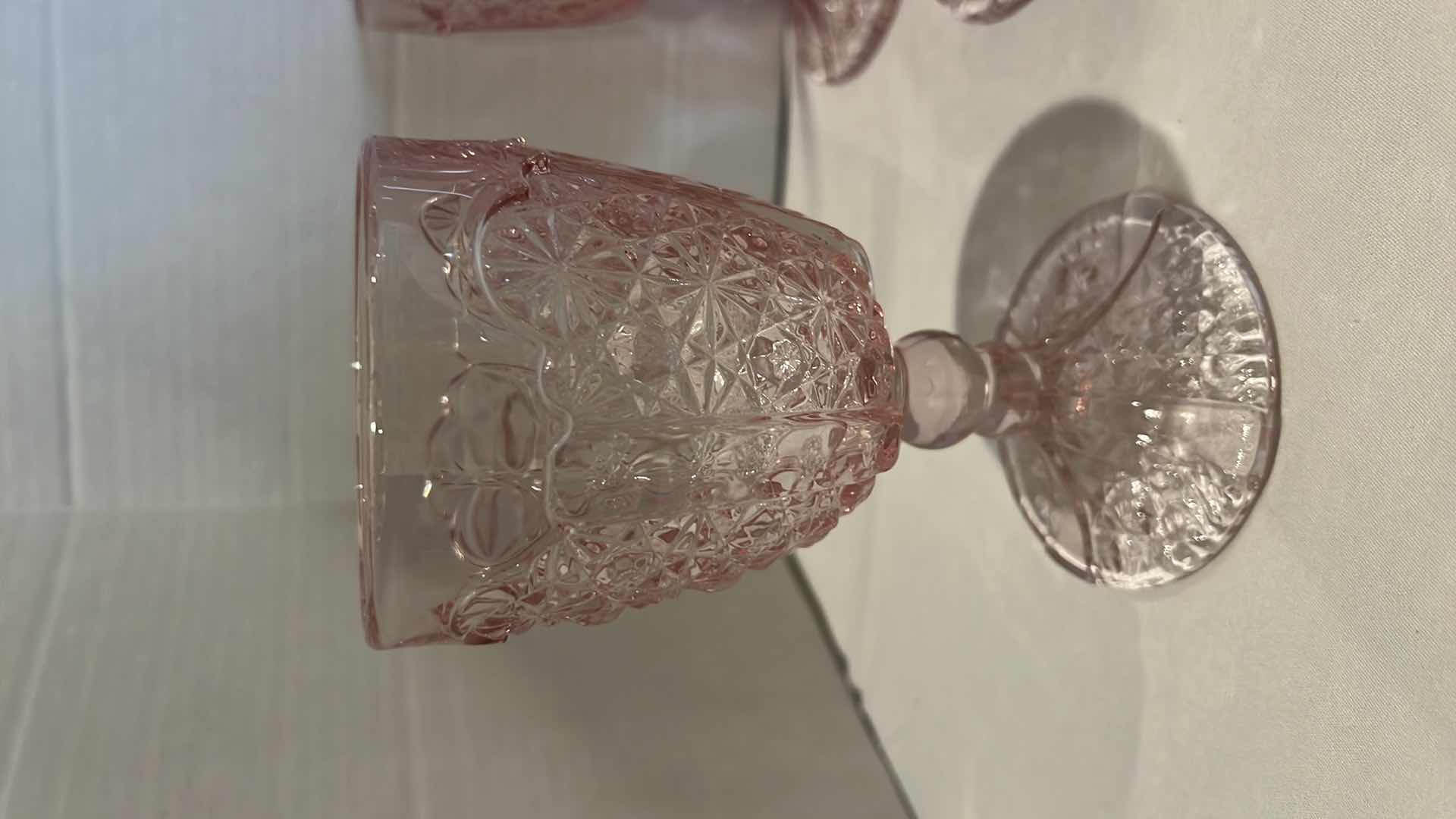 Photo 3 of 8-VINTAGE PINK CRYSTAL STEMWARE