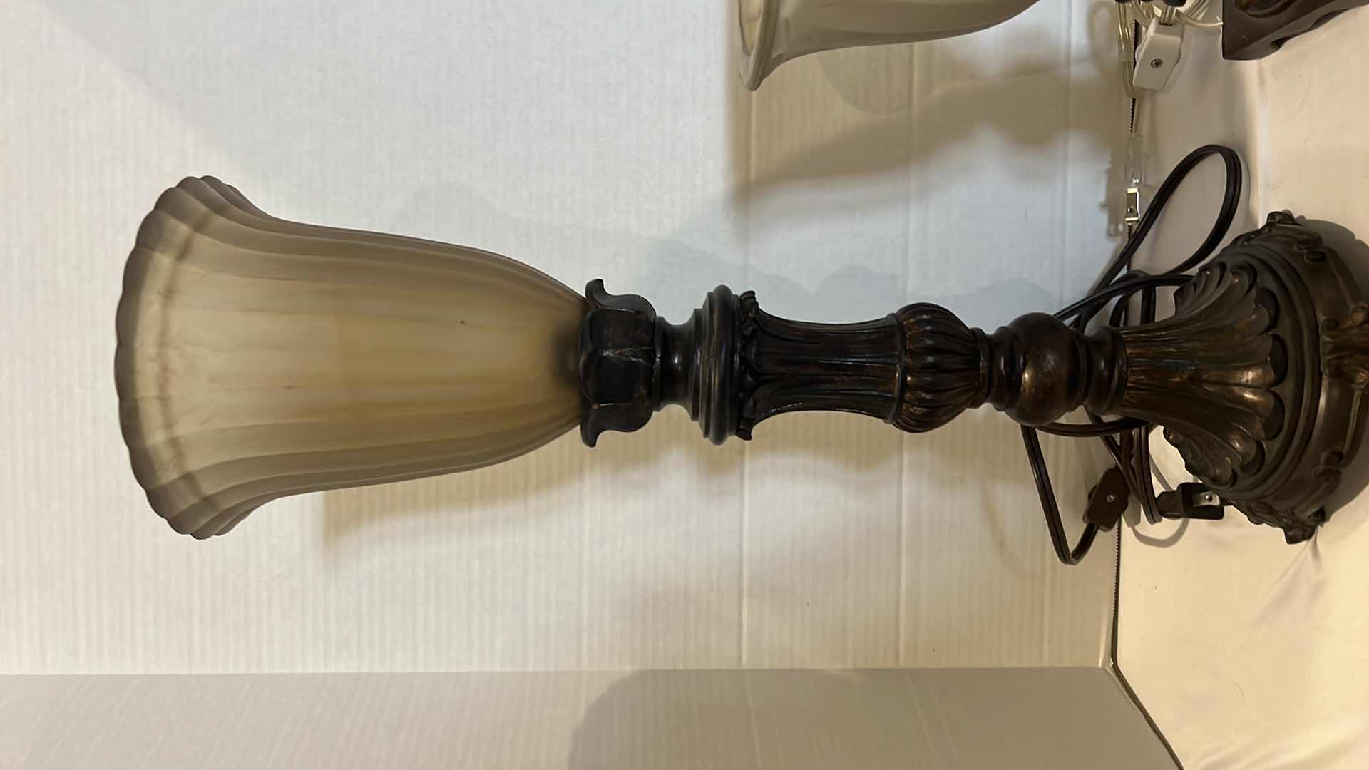 Photo 3 of 2-VINTAGE TABLE LAMPS W GLASS UPSHADE H19", H10"